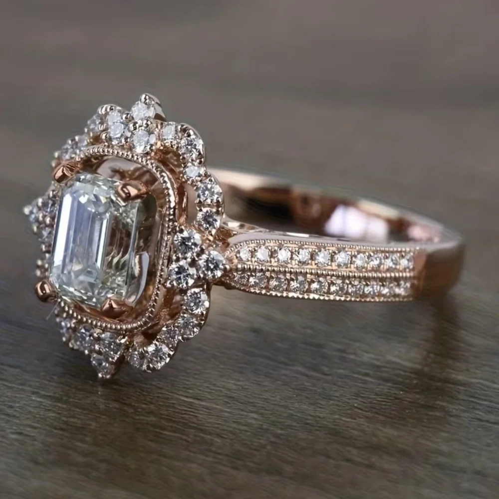 Elegant Rose Gold over Copper CZ Ring Size 8